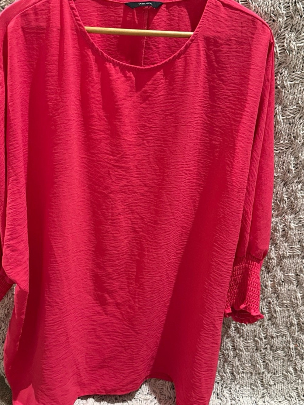 Democracy Bright Red Textured Tunic with Smocked Cuffs